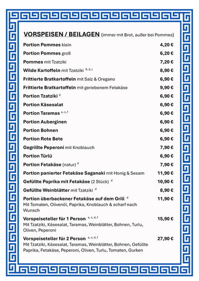 Speisekarte - Vorspeisen