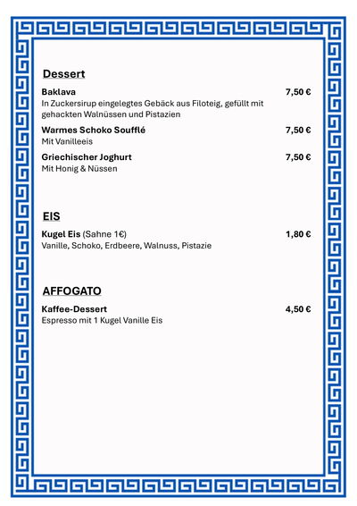 Speisekarte - Dessert