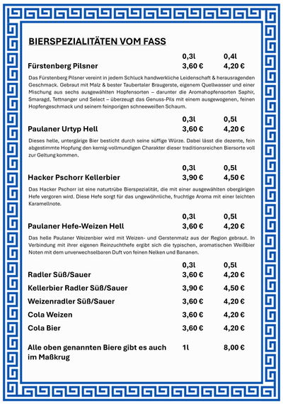 Speisekarte - Bier