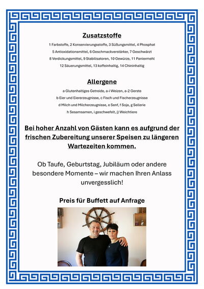 Speisekarte - Zusatzstoffe, Allergene
